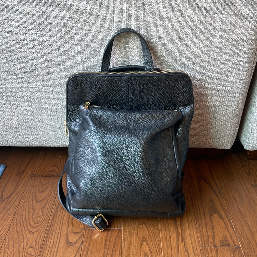 Black leather backpack